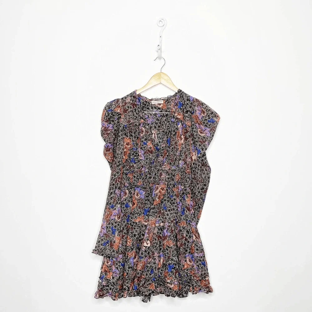 ULLA JOHNSON Julie Dress Jet Floral Long Sleeve Puff Shoulders Cotton womens 4 - Picture 3 of 12